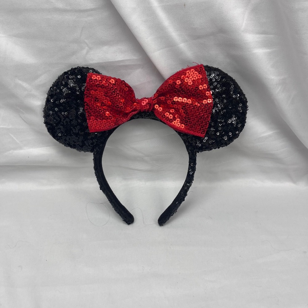 Disney‎ Parks Minnie Mouse Ears Sequin Bow Red Black Headband